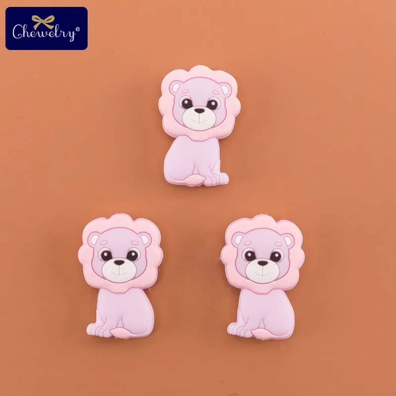 Pink Lion 3 шт. силиконовые бусины Лев детская игрушка DIY соска подвеска на цепочке-ожерелье для жевания и кусания грызунов для прорезывания зубов детские игрушки - Цвет: Pink Lion