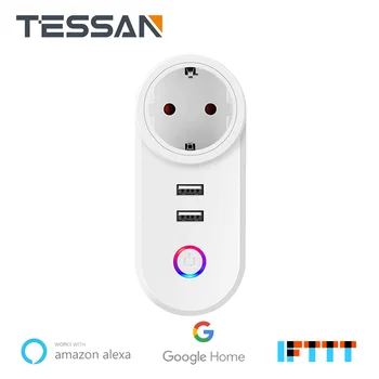 

TESSAN Wifi Smart Plug 16A 1 EU Outlets Plug with 2 USBCharging Port Timing App Voice Control With Alexa Google Home IFTTT App
