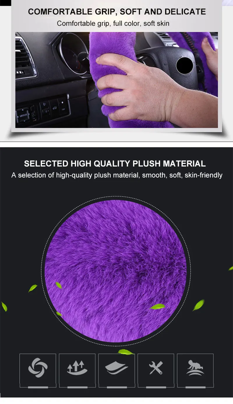 Winter Artificial Rabbit Hair Car Steering Wheel Cover Cute Warm Plush Car Handle Gear Set Lever Hand Brake Set Three-Piece