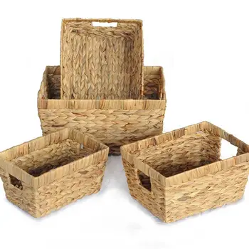 

Straw Woven Storage Basket Portable Handle Fabrics Storage Case Hand Made Sundries Container