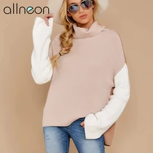 ^^Best Offers ALLNeon Fashion Women's Turtleneck Sweaters Patchwork Long Sleeve Knitted Oversized Pullovers Casual Ladies Jerseys Streetwear ^^Best Offers ALLNeon Fashion Women's Turtleneck Sweaters Patchwork Long Sleeve Knitted Oversized Pullovers Casual Ladies Jerseys Streetwear