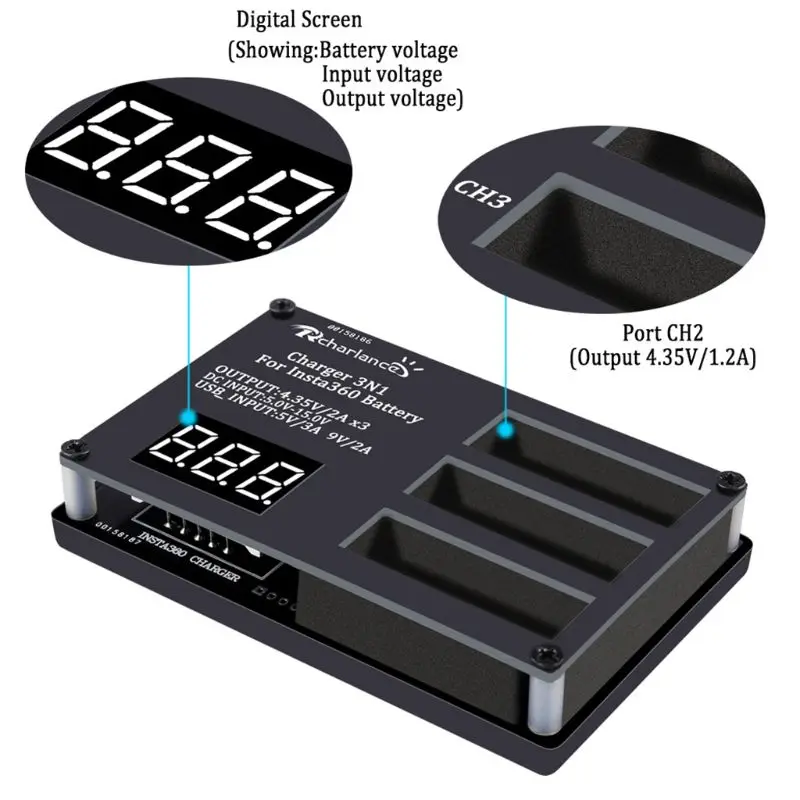 3 в 1 микро USB зарядное устройство Быстрая зарядка концентратор банк питания 12 В 3A ЕС/США штекер Адаптер питания для Insta360 Один X аккумулятор