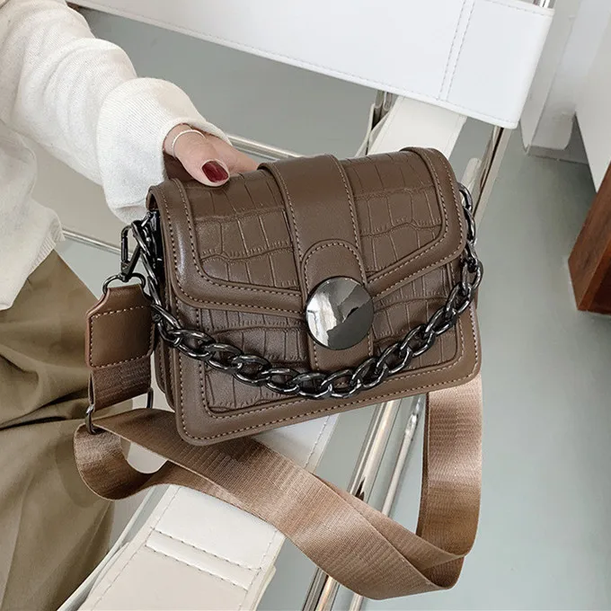 Fashion Crocodile Women Shoulder Bag small pu leather Broad strap