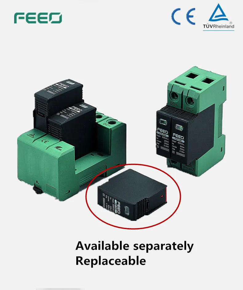 FEEO SPD DC 3P 1000V 1500V 20KA~ 40KA дом Защита от перенапряжения защитное Низковольтное предохранительное устройство TUV& CE сертификат