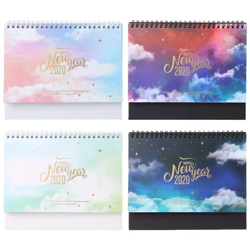 

2020 Dreamy Colorful Desktop Standing Coil Paper Calendar Memo Daily Schedule Table Planner Yearly Agenda Organizer