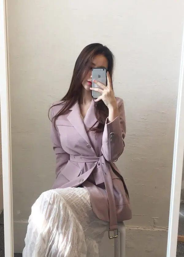 2019 корейский Блейзер, куртка, женский элегантный однотонный костюм с поясом, Высококачественная куртка с длинными рукавами, пальто