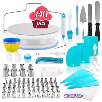 

140/82PC Multifunction Cake Turntable Set Cake Decorating Tools Kit Pastry Nozzle Fondant Tool Kitchen Dessert Baking Supplies
