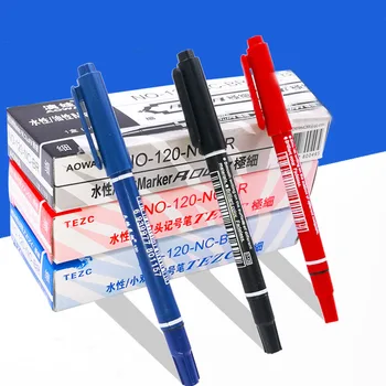 

10Pcs/lot Useful Double Head Markers Black Blue Red Ink 0.5mm 1mm Fast Dry Permanent Marker Pen for Writing Student Stationery