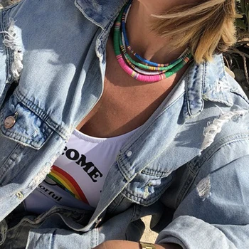 

Summer Ethnic Polymer Clay Choker Necklace Women Handmade Bohemian Beach Chocker Necklace Lady Jewelry Gift