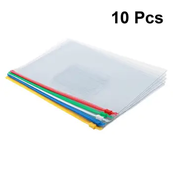

10pcs 5colors Transparent Zipper File Bags Colored A4 Document Holder Bills Storage Pouch for School Office