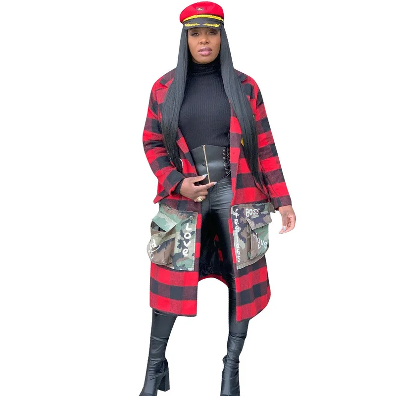 awesome  Fall Winter Letters Camouflage Coats and Jackets Women Turn Down Collar X-Long Coat Streetwear Long