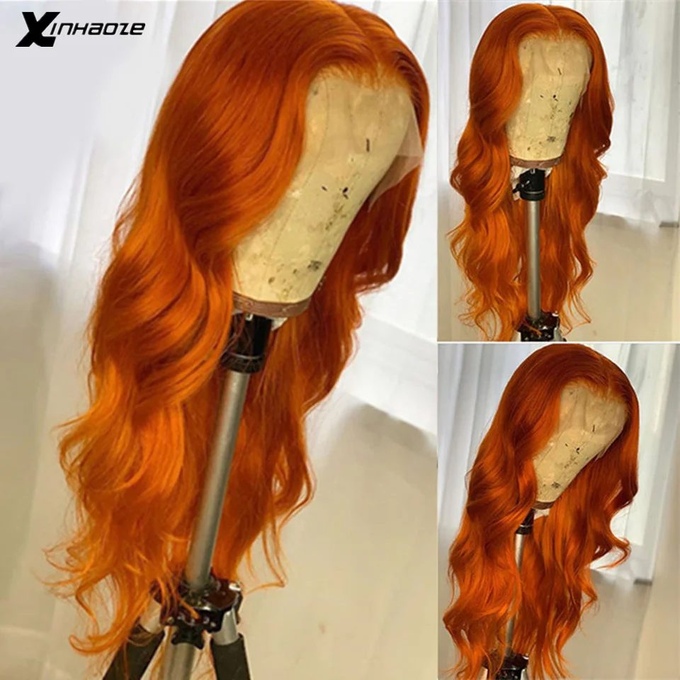 

Colored Orange Lace Front Human Hair Wigs Brazilian Body Wave 13*4 Lace Front Wig Pre Plucked 150 Density Colored Lace Wigs
