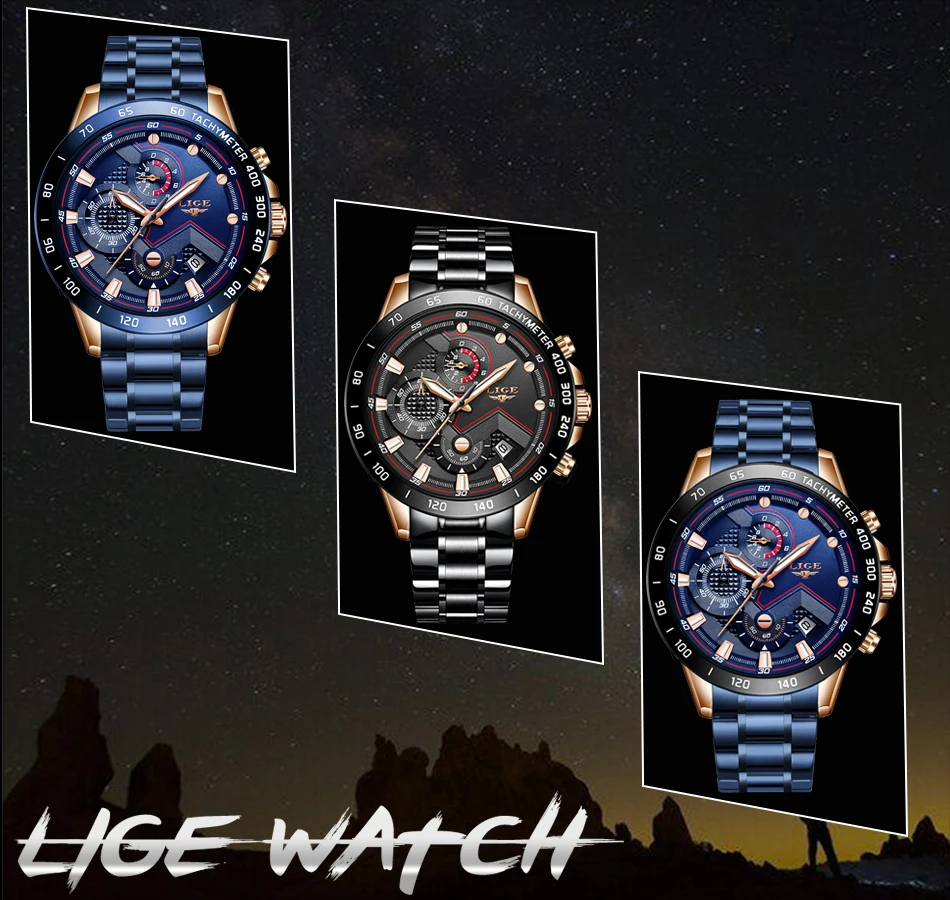 LIGE Роскошные брендовые деловые мужские кварцевые часы из нержавеющей стали водонепроницаемые светящиеся часы с автоматической датой мужские армейские военные часы с хронографом