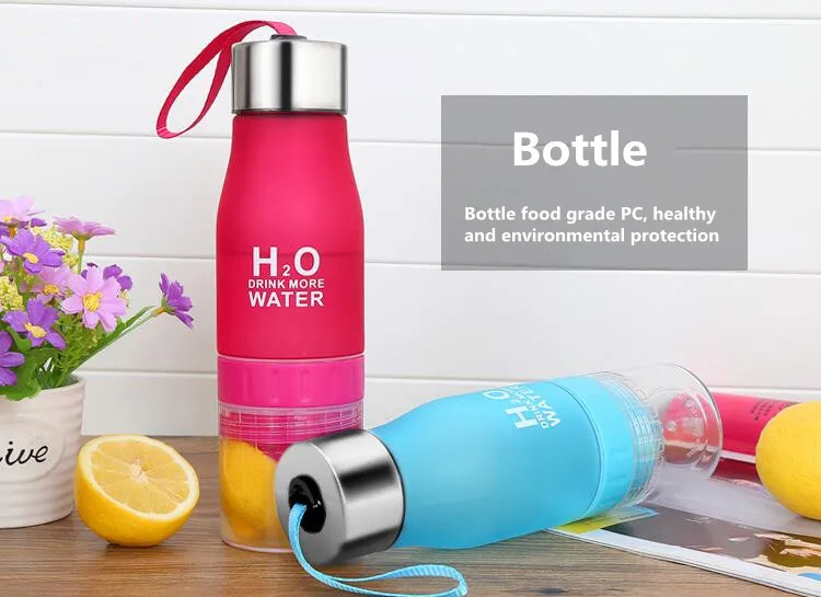 Drinkware For Outdoor new hot 650ML H2O Lemon Juice Fruit Water Bottle Infuser Portable Shaker Sports Bottle BPA Free gift