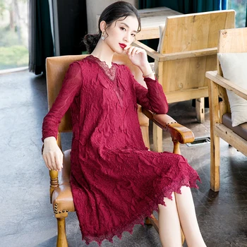 

Plus Size Dress Spring 2020 Women's New Fashion V Neck Nine Quarter Sleeve Elastic Loose A-Line Dress Knee Length