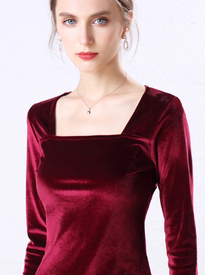 Женские блузки mujer de moda, осень, длинный рукав, квадратный воротник, золото, бархат, женские футболки и рубашки размера плюс, одежда