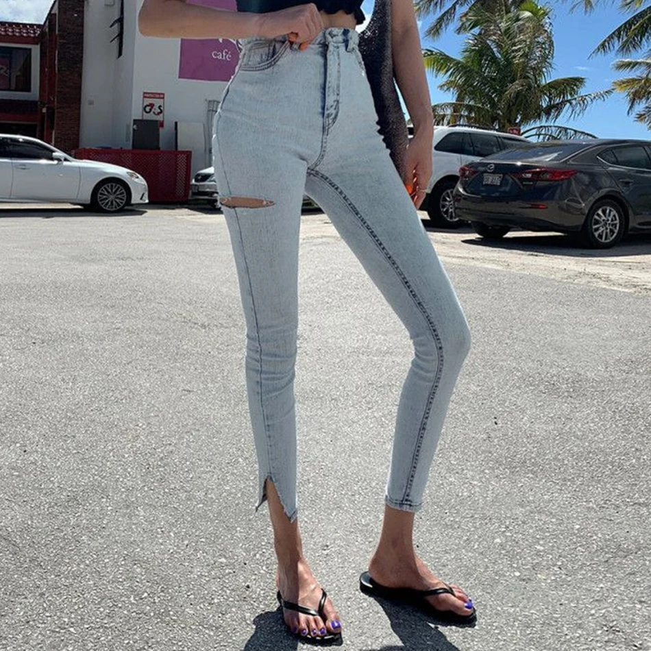 Genayooa винтажные женские джинсы женские повседневные джинсы с высокой талией моющиеся узкие брюки корейские уличные джинсовые брюки