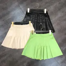 DEAT Осенняя искусственная кожа неоновая зеленая короткая Сексуальная Мини-Юбка Для Женщин MG442