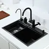 Black single kitchen sink With knife holder vegetable washing basin With cutting board stainless steel pia black sink 4