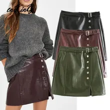 ^^Best Offers 2019 women chic PU leather mini skirt button decorate back zipper A line basic female casual skirts mujer ^^Best Offers 2019 women chic PU leather mini skirt button decorate back zipper A line basic female casual skirts mujer