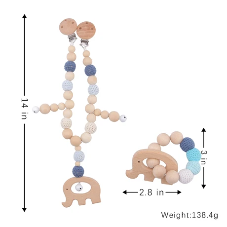 1 Набор, детский вязанный крючком прорезыватель, деревянный слон, пустышка, зажим, цепь, соска, держатель для соски, детские игрушки ручной работы, аксессуары для коляски - Цвет: Elephant Set