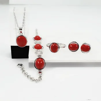 

2 Sets Lucky Round Shape Necklace Earrings Chain Bracelet Ring Set Wedding Bridal Women Jewelry Set Embellished with Lucky Stone