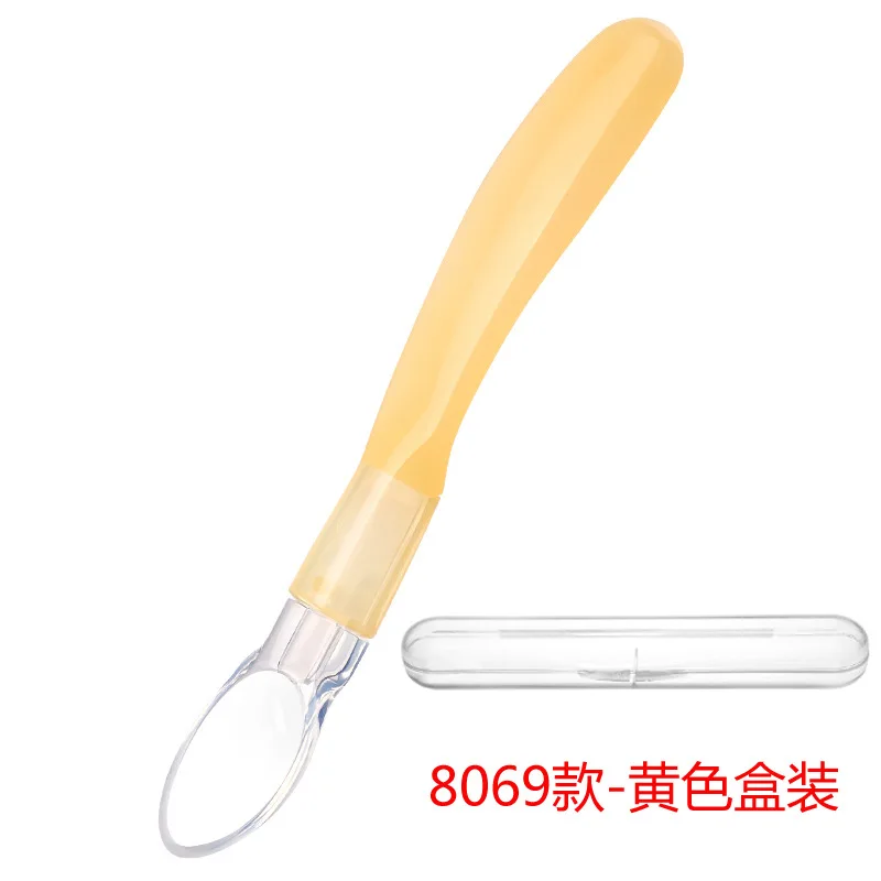 Yellow Детская Мягкая ложка, силиконовая ложка для кормления, посуда для кормления детей, антиобжигающая ложка, ложки для кормления детей - Цвет: Yellow