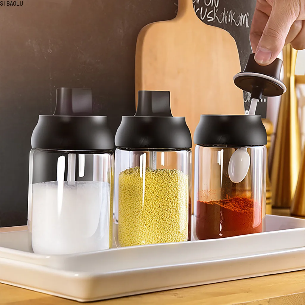 

250ml Spice Jar Spice Bottle Salt Pepper Jar Seasoning Jar Moisture-proof Lid Spoon Seasoning Container Kitchen Seasoning Bottle