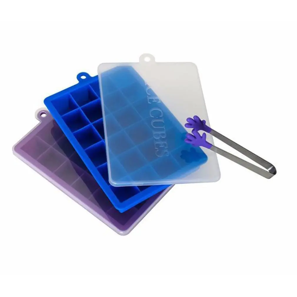 With Lid Ice Tray 24 Grids Eco-Friendly Ice Cube Maker Square Cavity Tray Fruits Sugar Chocolate Desserts Mold Silicone