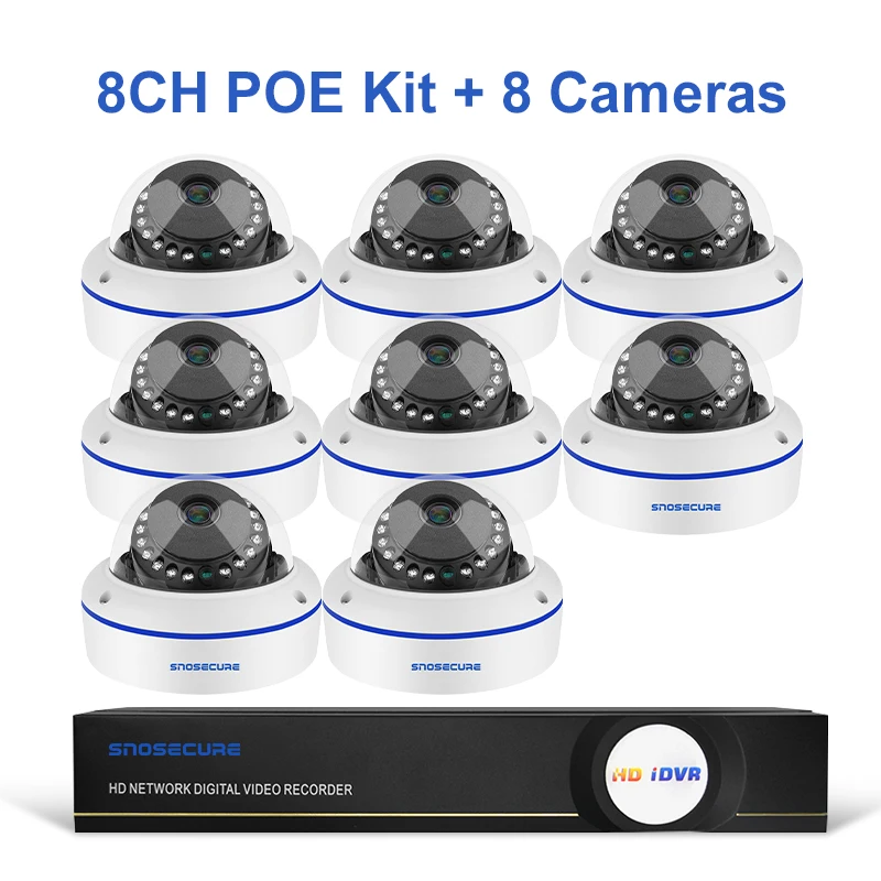 8CH POE and 8 Camera SNOSECURE H.265 4CH 5MP POE камера безопасности Система комплект аудио запись ip-камера ИК купольная CCTV видео наблюдение NVR набор - Цвет: 8CH POE and 8 Camera