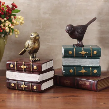 

European-Style Vintage Resin Crafts Study Living Room Desktop Decorations and Ornaments Bird Book Furnishings