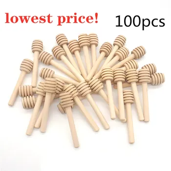 

High Quality Honey Stir Bar Mixing Handle Jar Spoon Practical 100Pc Wood Dipper Honey Long Stick Supplies Honey Kitchen Tools