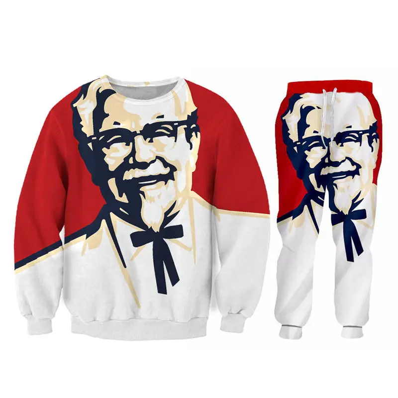 S-6XL MenWomen 2 Pcs Sportsuit Sets Fashion Long Sleeve 3d Kfc Old man Print Hoodies+Pants Set Unisex Zipper Tracksuit Custom (24)