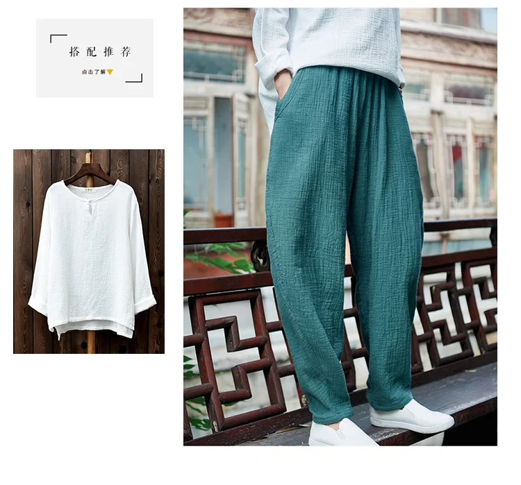Pantalon femme ete, осенние и летние штаны, свободные штаны-шаровары, хлопковые льняные pantalones mujer verano AE60