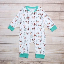 

Autumn Clothes Boy White Long Sleeve Green Cuffs Wild Duck And Reeds Print Pattern Toddler Romper