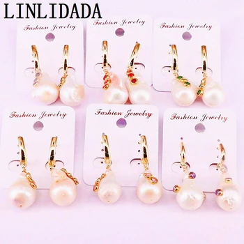 

5Pairs Gold Filled For Women Dangle Jewelry Nature Pearl Micro CZ Paved Charms Fashion Drop Earrings