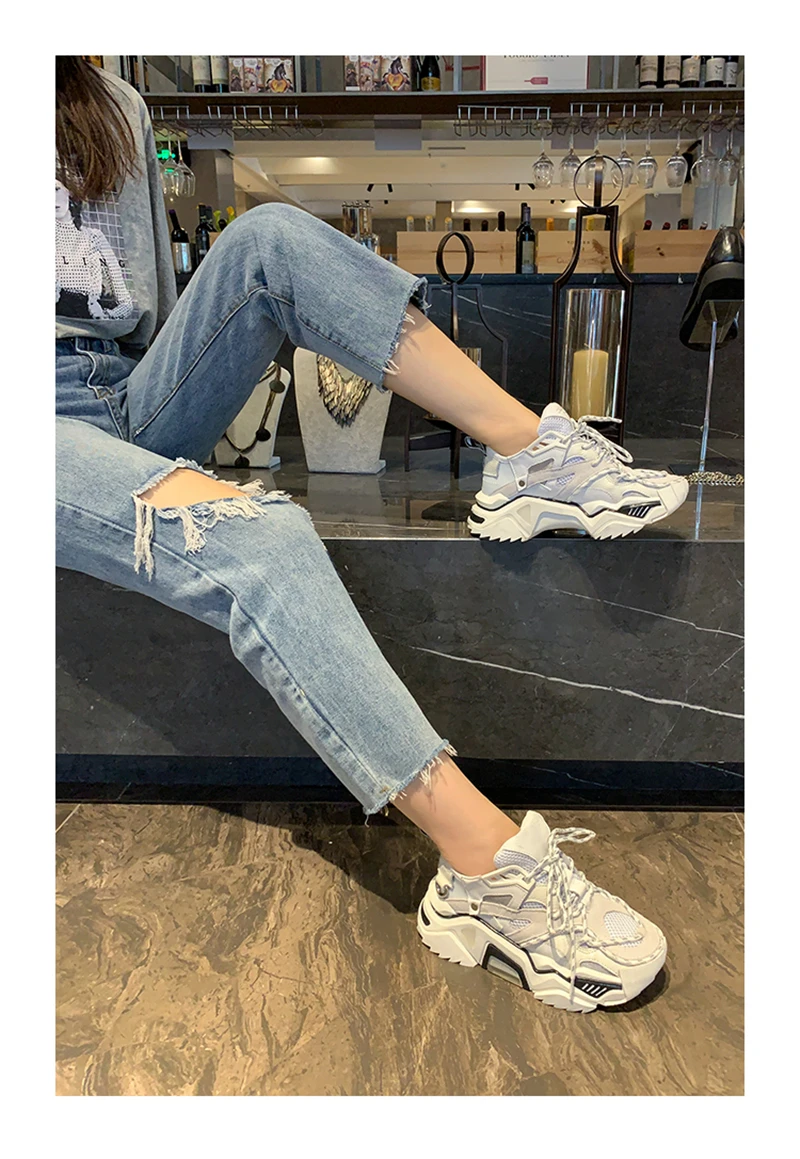 Ins/ Популярные кроссовки; дышащая обувь; женская обувь на шнуровке; Zapatos De Mujer; повседневная женская обувь на толстой подошве; модные кроссовки
