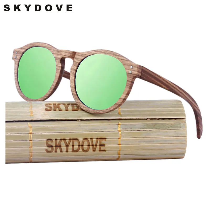 

SKYDOVE Reto Wooden Sunglasses Female Zebra 2018 Women Wood Sunglasses Round Goggle Polarized Bamboo Wood Sunglasses Men