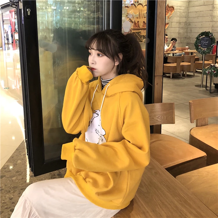 Женские толстовки с капюшоном, с принтом Kawaii, свободные, для студентов, Harajuku, одежда для женщин, плотная, теплая, для отдыха, для девочек, уличная одежда, толстовки