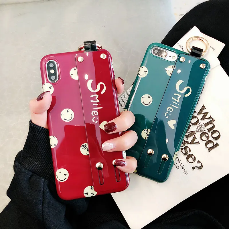 

Funny Smile Apple Phone Fitted Case With Wrist Strap Holder For Iphone 6 7 8 S Plus X XR XS XSMAX Glossy Soft Silicone Protector