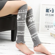 Модные женские зимние теплые гольфы с рождественским принтом; вязаные носки выше колена; забавные носки без пальцев