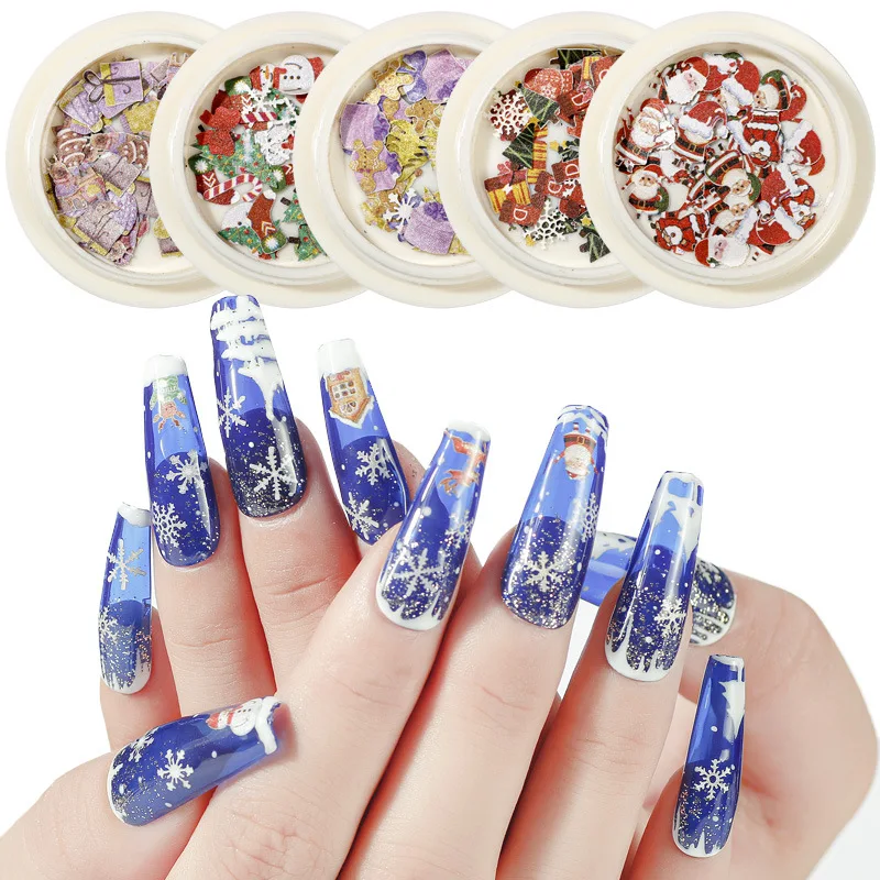 

1 Box 50 Pcs Creative and Stylish Christmas Nail Decoration Applique Snowman Candy Christmas Tree 3D Nail Design Art Charm