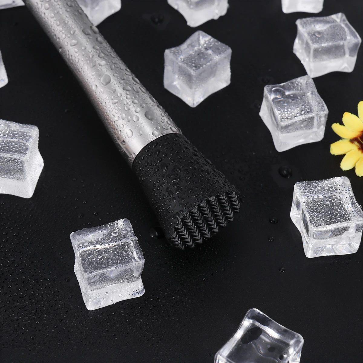 OUNONA Stainless Steel Cocktail Muddler Wine Stirrer Ice Crusher Stick with Grooved Plastic