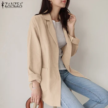 

ZANZEA Women Elegant Lapel Blazers 2020 Ladies Work Suit Female Pockets Suit Overcoat Oversize 5XL Autumn Korean Outwear Femme