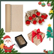 Papier de soie de noël pour emballage de cadeau, papier Kraft brun nid d'abeille artisanal pour fête d'anniversaire et de mariage