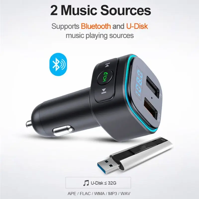 T46Q Bluetooth автомобильный адаптер MP3 цветная атмосферная лампа fm передатчик QC3.0
