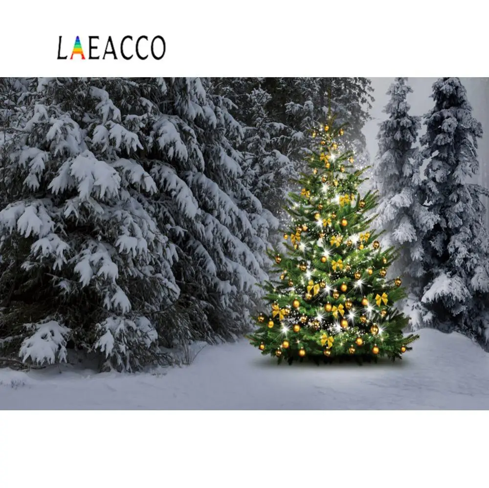 Фотофоны зимняя сосновая Заснеженная рождественская ёлка БЛЕСТЯЩАЯ ЛАМПА шар