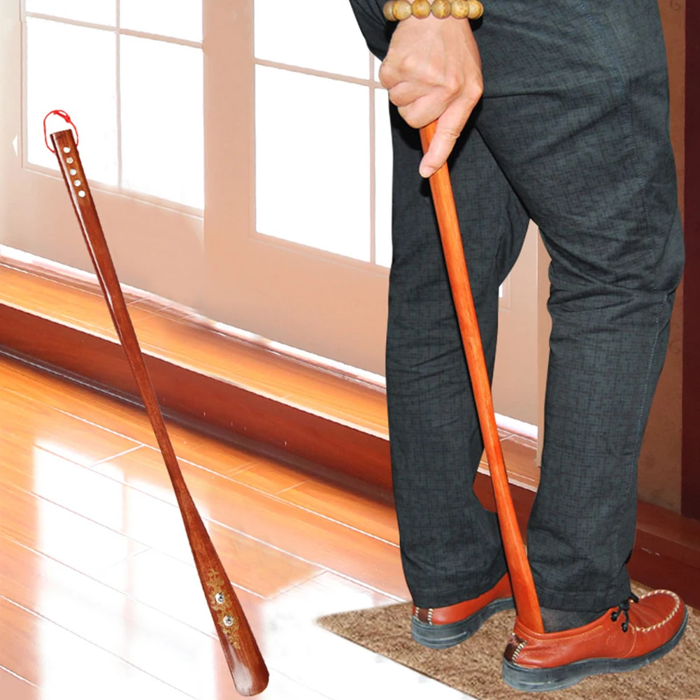 

Practical Wooden Portable Useful Hanging Loop Lifter 55cm Shoe Horn Stick Home Red Long Handle Flexible Durable