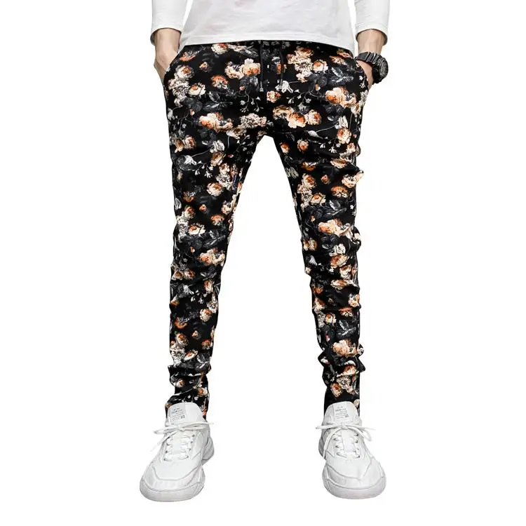 Flower K38 Модные брюки с цветочным принтом, мужские повседневные брюки, Мужская облегающая верхняя одежда, спортивная одежда, спортивные штаны с леопардовым принтом, Новинка - Цвет: Flower K38