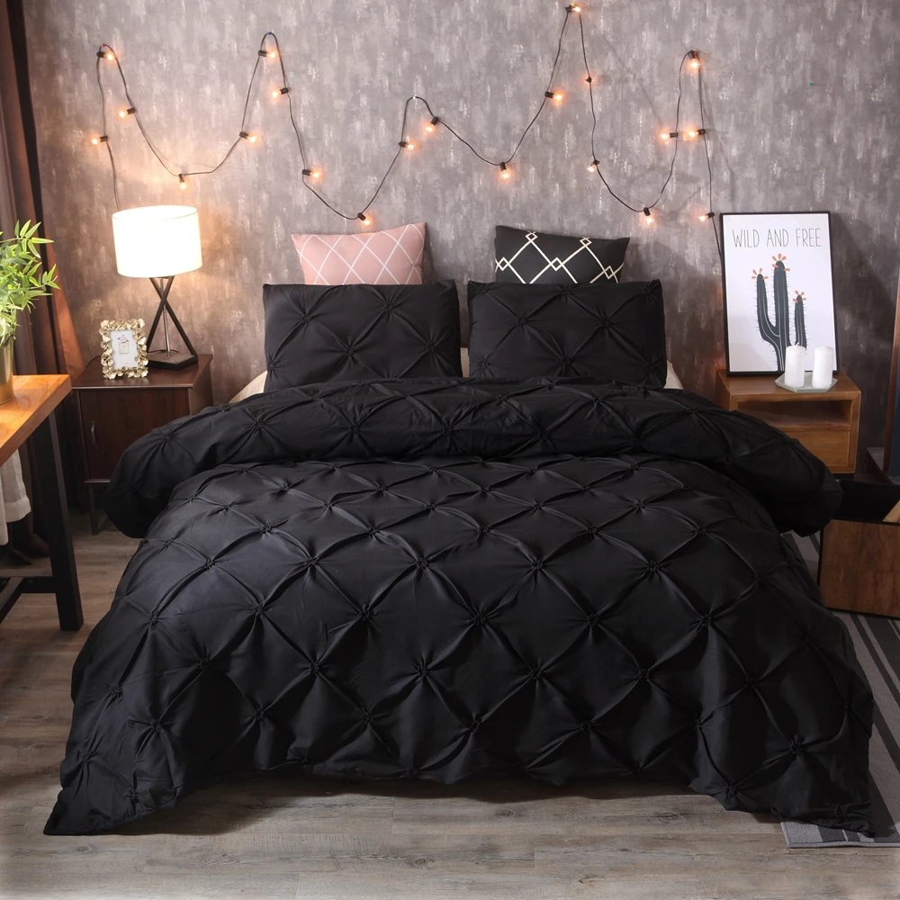 

Luxury Black Duvet Cover Pinch Pleat Brief Bedding Set Queen King Size 3pcs Bed Linen set Comforter Cover Set With Pillowcase